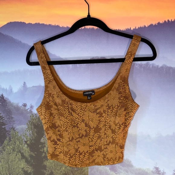 Originality Tops - Originality Brown Lace Crop Top